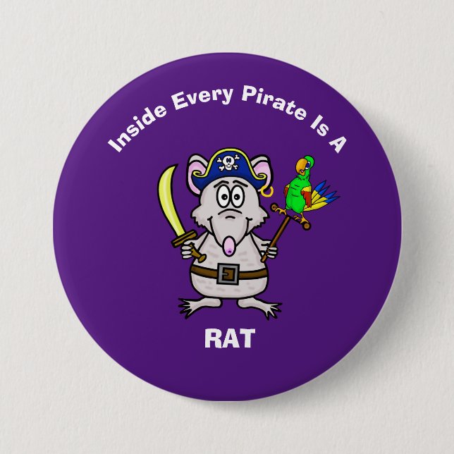 Macaron Rond 7,6 Cm Bouton Pirate Rat (Devant)