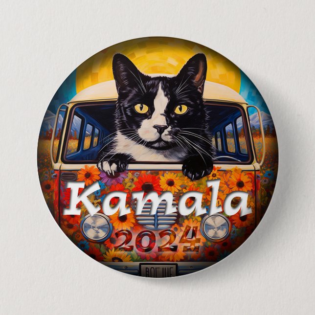 Macaron Rond 7,6 Cm Bouton politique des femmes de chat pour Kamala (Devant)