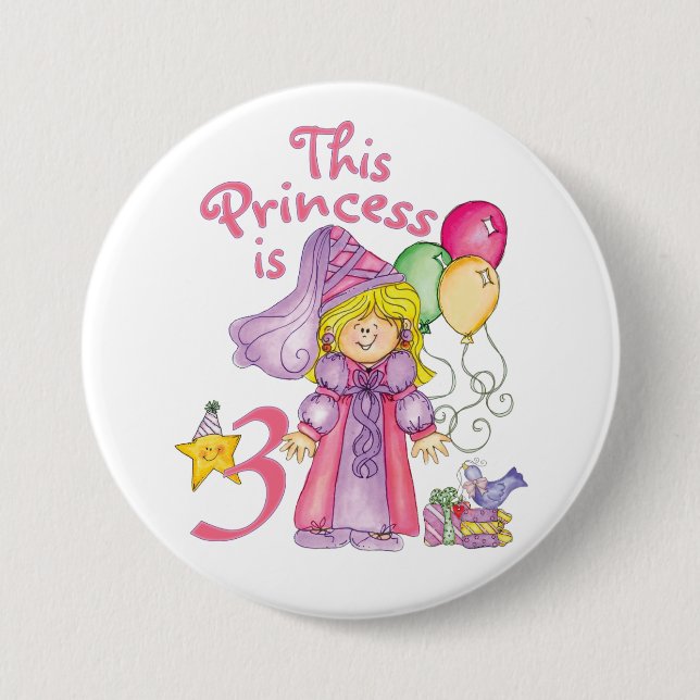 Macaron Rond 7,6 Cm Bouton Princesse 3e anniversaire (Devant)