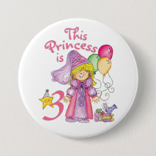 Macaron Rond 7,6 Cm Bouton Princesse 3e anniversaire