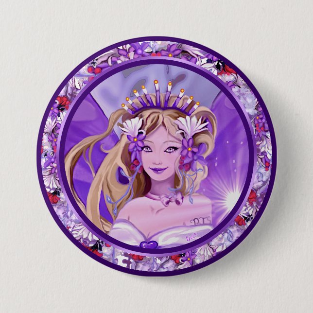 Macaron Rond 7,6 Cm Bouton Purple Sun Fairy (Devant)
