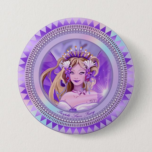 Macaron Rond 7,6 Cm Bouton Purple Sun Fairy (Devant)