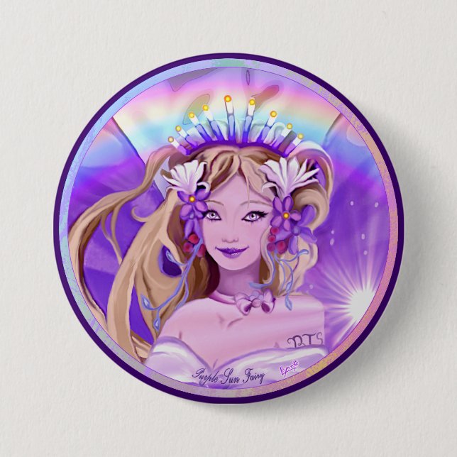 Macaron Rond 7,6 Cm Bouton Purple Sun Fairy (Devant)