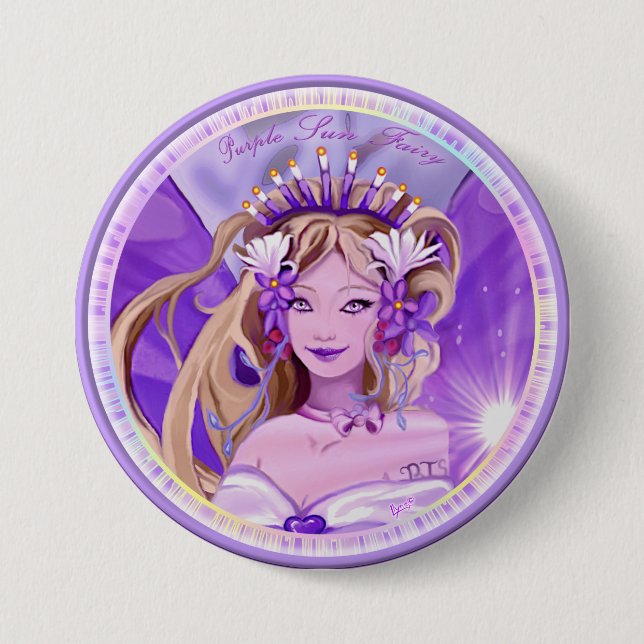 Macaron Rond 7,6 Cm Bouton Purple Sun Fairy (Devant)