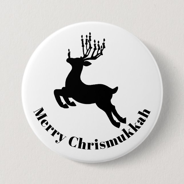 Macaron Rond 7,6 Cm Bouton Reindeer Silhouette Chrismukkah (Devant)