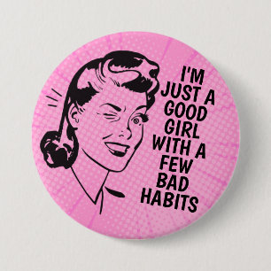 Macaron Rond 7,6 Cm Bouton Retro Good Girl