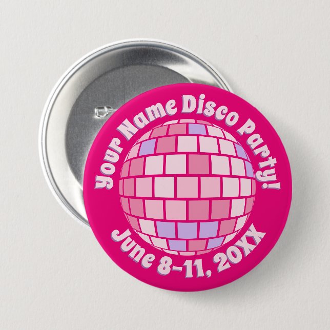 Macaron Rond 7,6 Cm Bouton Retro Pink Disco Ball PERSONNALISÉ (Devant & derrière)