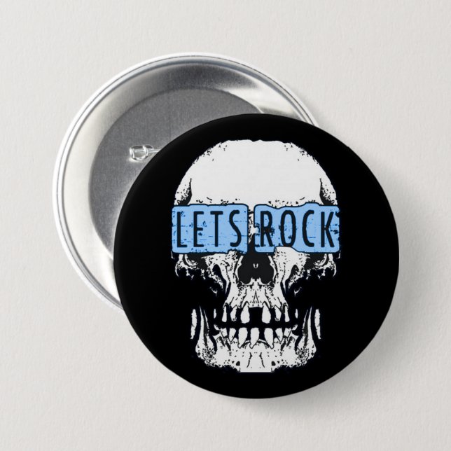 Macaron Rond 7,6 Cm Bouton Rock Skull (Devant & derrière)