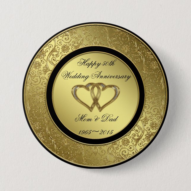 Macaron Rond 7,6 Cm Bouton rond classique d'anniversaire de mariage (Devant)