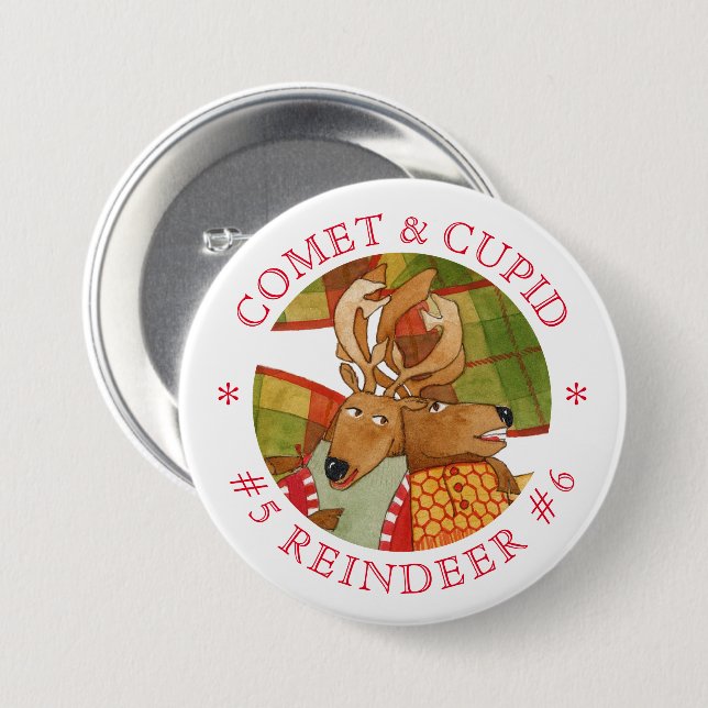 Macaron Rond 7,6 Cm Bouton rond COMET CUPID REINDEER (Devant & derrière)