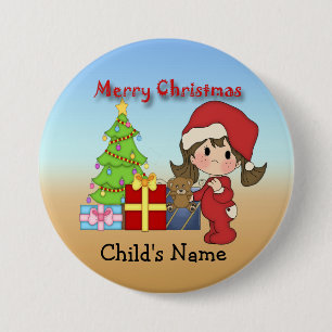 Macaron Rond 7,6 Cm Bouton rond de fille d'enfant en bas âge de Noël