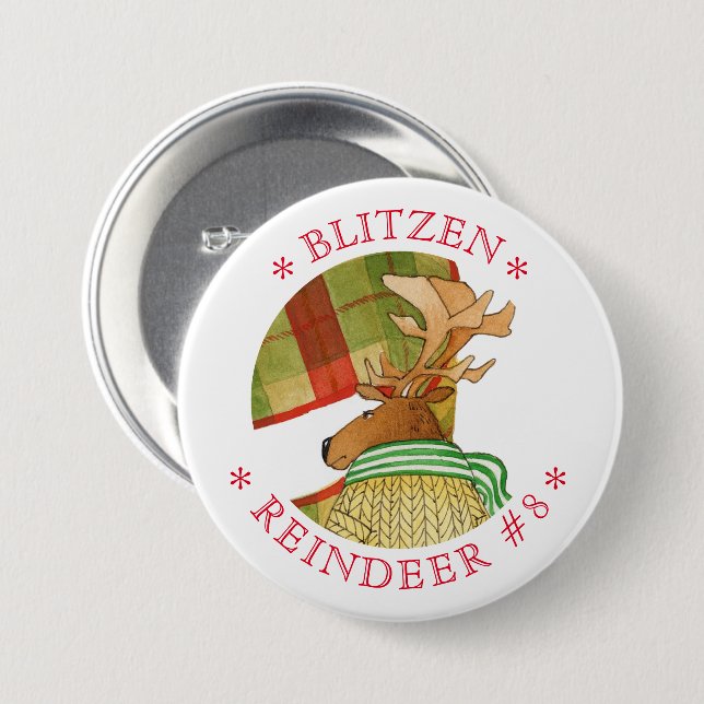 Macaron Rond 7,6 Cm Bouton rond de la broche du RÉINDEUR BLITZEN (Devant & derrière)