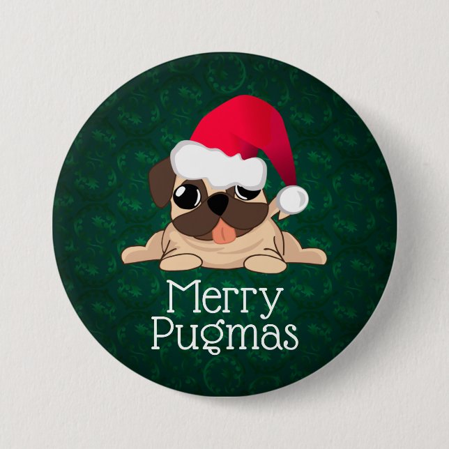 Macaron Rond 7,6 Cm Bouton rond Joyeux Pugmas 3 pouces (Devant)