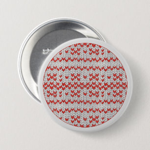 Macaron Rond 7,6 Cm Bouton rond tricot nordique ROUGE / Gris