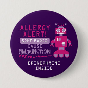 Macaron Rond 7,6 Cm Bouton rose d'alerte d'allergie alimentaire de