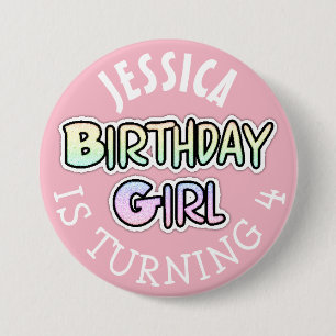 Macaron Rond 7,6 Cm Bouton rose fille anniversaire personnalisé