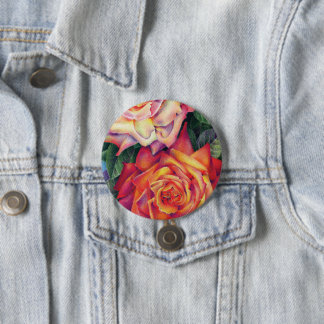 Macaron Rond 7,6 Cm Bouton "Roses"