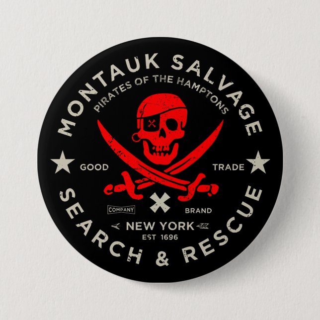 Macaron Rond 7,6 Cm Bouton rouge Pirate de Montauk Salvat Co. (Devant)