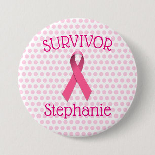Macaron Rond 7,6 Cm Bouton Ruban de survivant du cancer rose