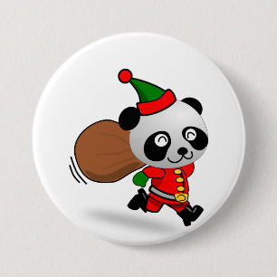 Macaron Rond 7,6 Cm Bouton Santa Panda