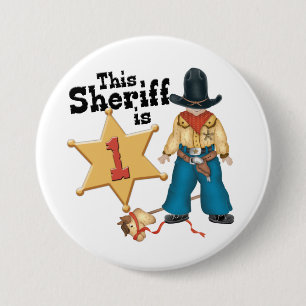 Macaron Rond 7,6 Cm Bouton Sheriff Premier anniversaire