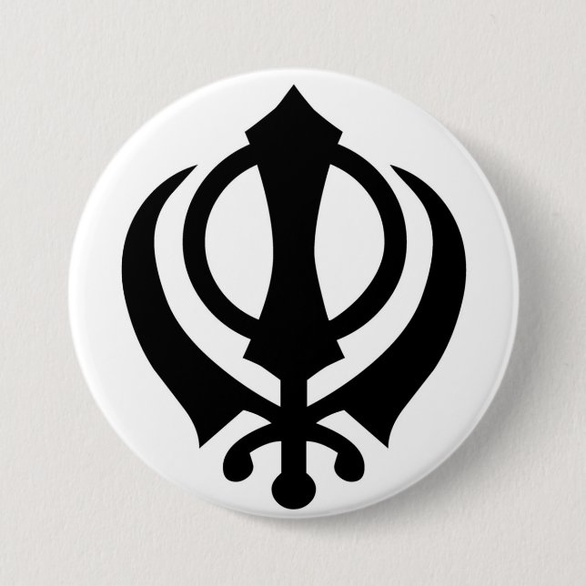 Macaron Rond 7,6 Cm Bouton sikh de Khanda (Devant)