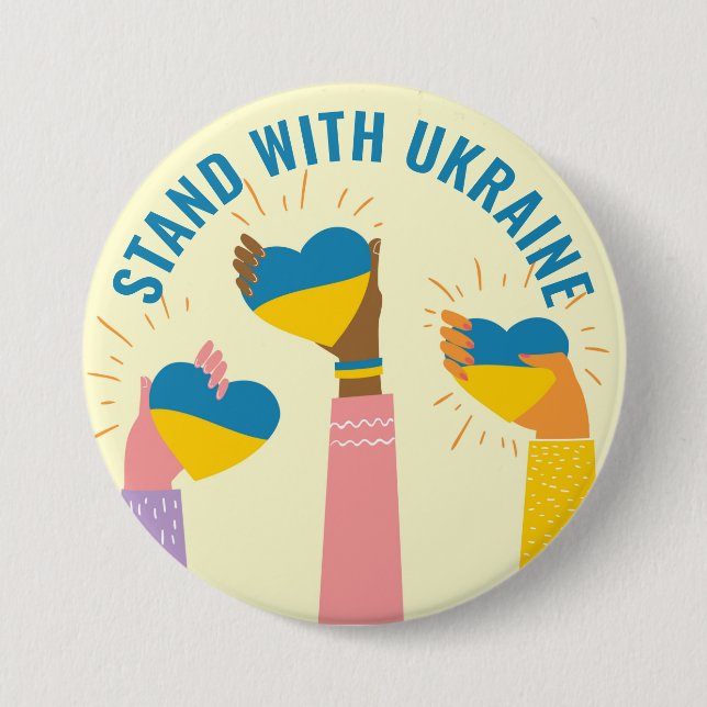 Macaron Rond 7,6 Cm Bouton Stand with Ukraine Support (Devant)