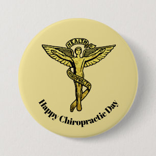 Macaron Rond 7,6 Cm Bouton Symbole Médicale Jour Chiropratique d'or