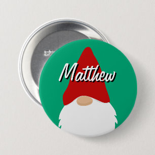 Macaron Rond 7,6 Cm Boutons de nom de fête de Noël avec gnome mignon