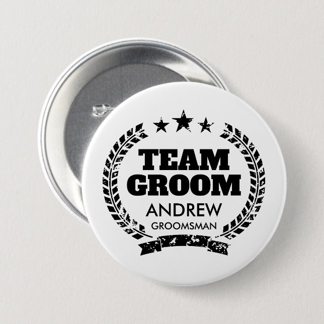 Macaron Rond 7,6 Cm Boutons de soirée Team Groom pour groomsmen (Devant & derrière)