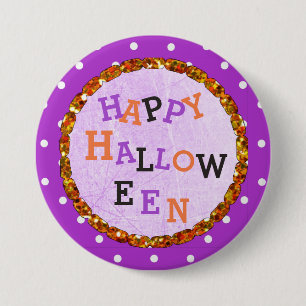 Macaron Rond 7,6 Cm Boutons violet et orange d'Halloween heureux