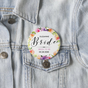 Macaron Rond 7,6 Cm Bride Typographie moderne 2 Fleurs colorées Wreath