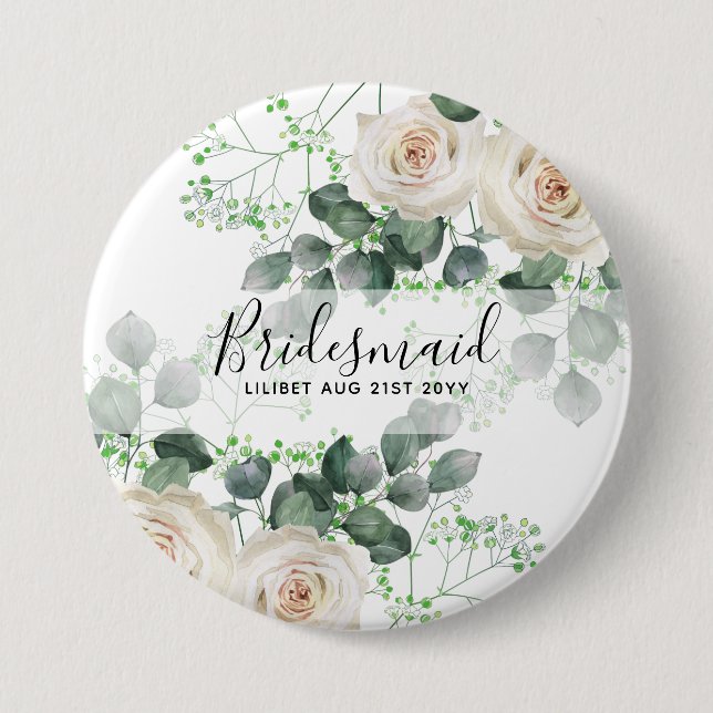 Macaron Rond 7,6 Cm Bridesmaid Cadeaux Roses Blanches Thème Personnali (Devant)