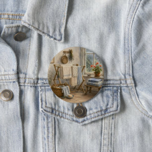 Macaron Rond 7,6 Cm Buanderie de Cottage Jour de Pluie