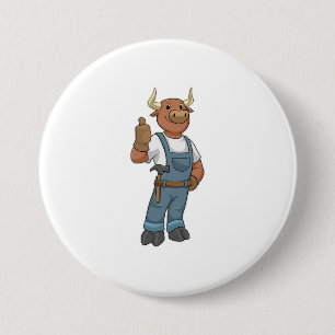 Macaron Rond 7,6 Cm Bull comme Handyman avec Hammer
