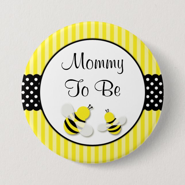 Macaron Rond 7,6 Cm Bumble Bee Strited Pois Baby shower maman (Devant)