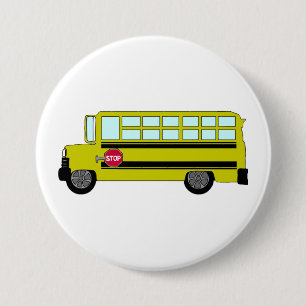 Macaron Rond 7,6 Cm Bus scolaire jaune avec panneau d'arrêt