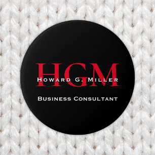 Macaron Rond 7,6 Cm Business Modern Black Red 3 Lettre Monogramme Logo