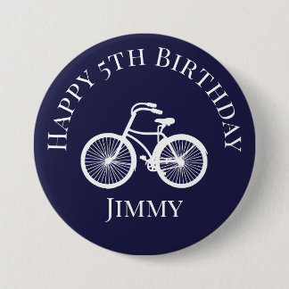 Macaron Rond 7,6 Cm Button Pin Happy xy Birthday Boy Bicycle Blue