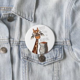 Macaron Rond 7,6 Cm Calme S'il vous plaît je lis, Livre Lover Giraffe