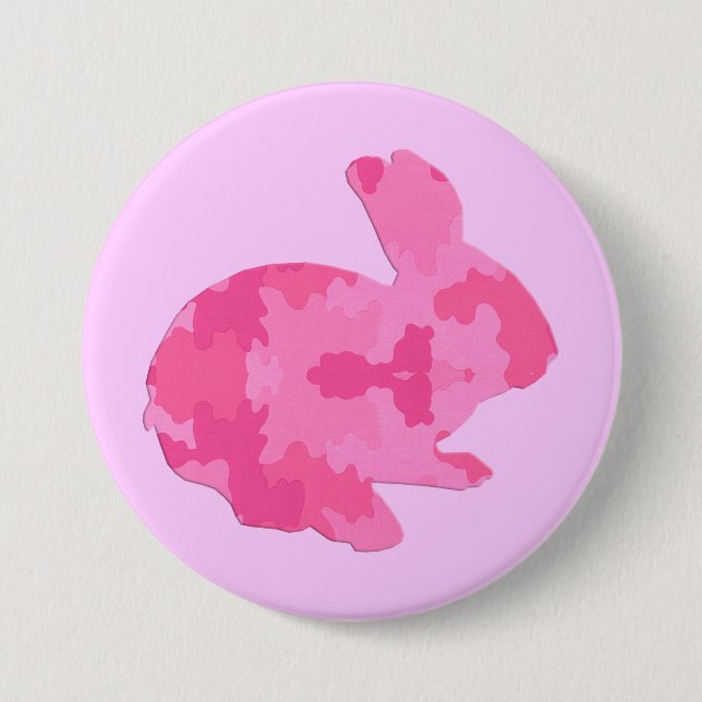 Macaron Rond 7,6 Cm Camouflage rose Silhouette Bouton lapin de Pâques (Devant)