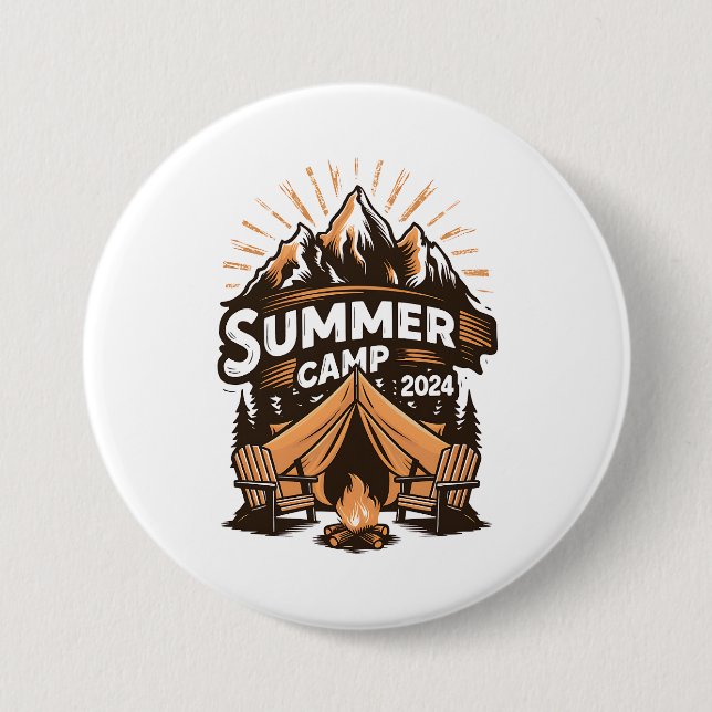Macaron Rond 7,6 Cm Camp d'été 2024 - Camping de vacances (Devant)