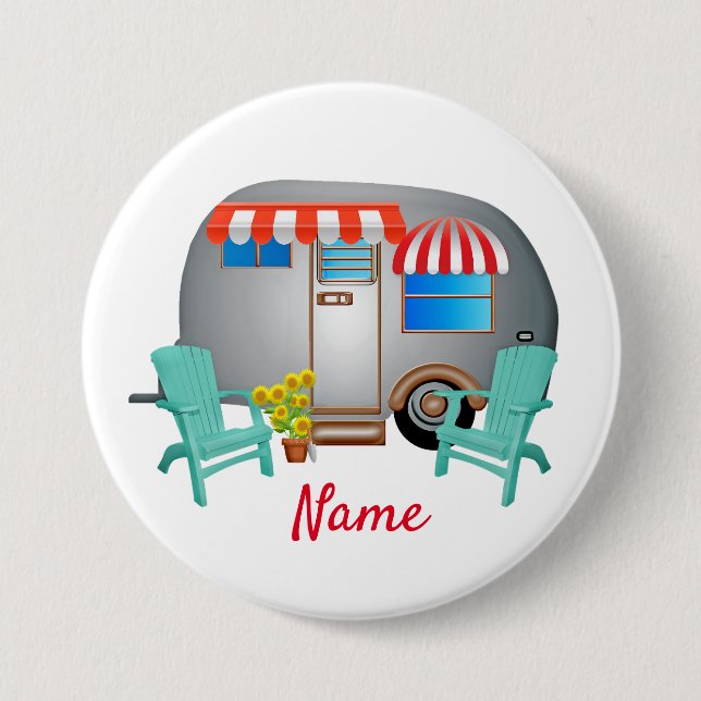 Macaron Rond 7,6 Cm Camper Caravane Teardrop Thunder_Cove (Devant)