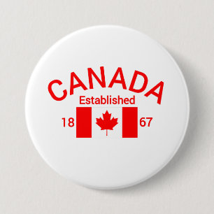 Macaron Rond 7,6 Cm Canada Établi en 1867 avec le drapeau canadien (Ro