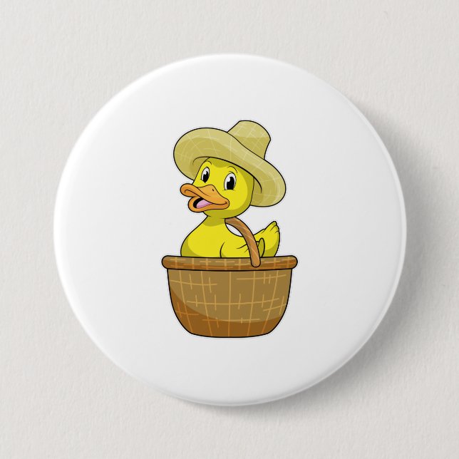 Macaron Rond 7,6 Cm Canard comme fermier avec panier (Devant)