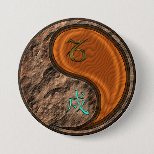 Macaron Rond 7,6 Cm Capricorne & Chien de Bois