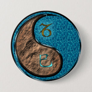 Macaron Rond 7,6 Cm Capricorne & Serpent d'eau