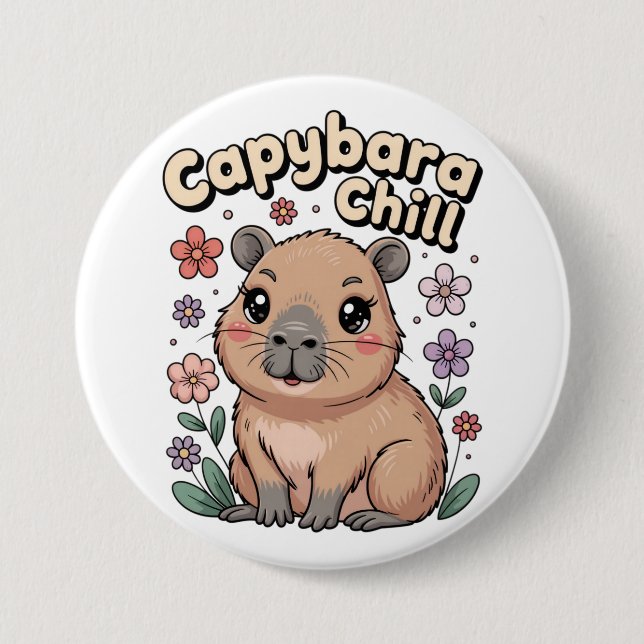 Macaron Rond 7,6 Cm Capybara Chill (Devant)