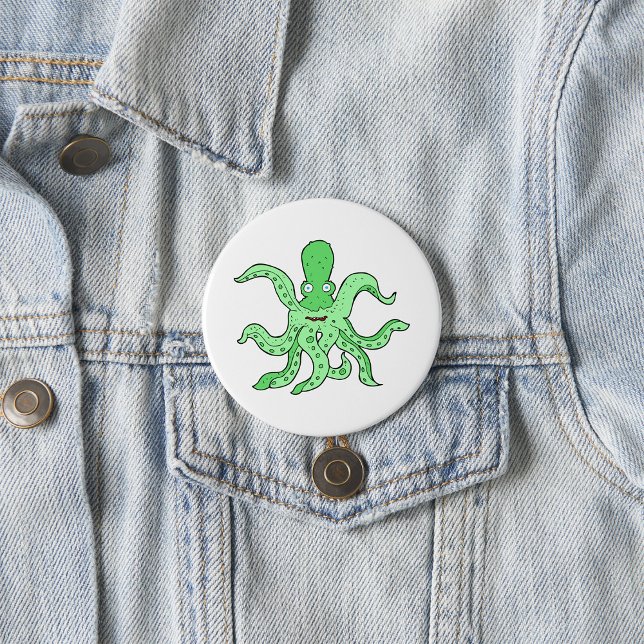 Macaron Rond 7,6 Cm Caractère pieuvre verte Quirky Sea Monster (Créateur téléchargé)
