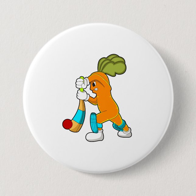 Macaron Rond 7,6 Cm Carrot at cricket with cricket bat (Devant)